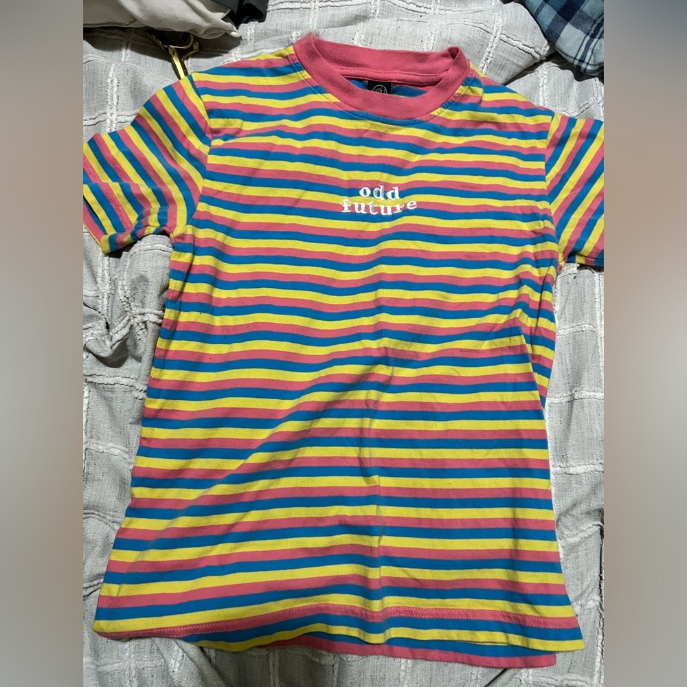 Vintage Odd Future Woman’s Colorful Striped Tee - Pink, Yellow, Blue, Green